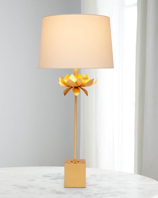 Mallory Gold Leaf Buffet Lamp with Linen Shade